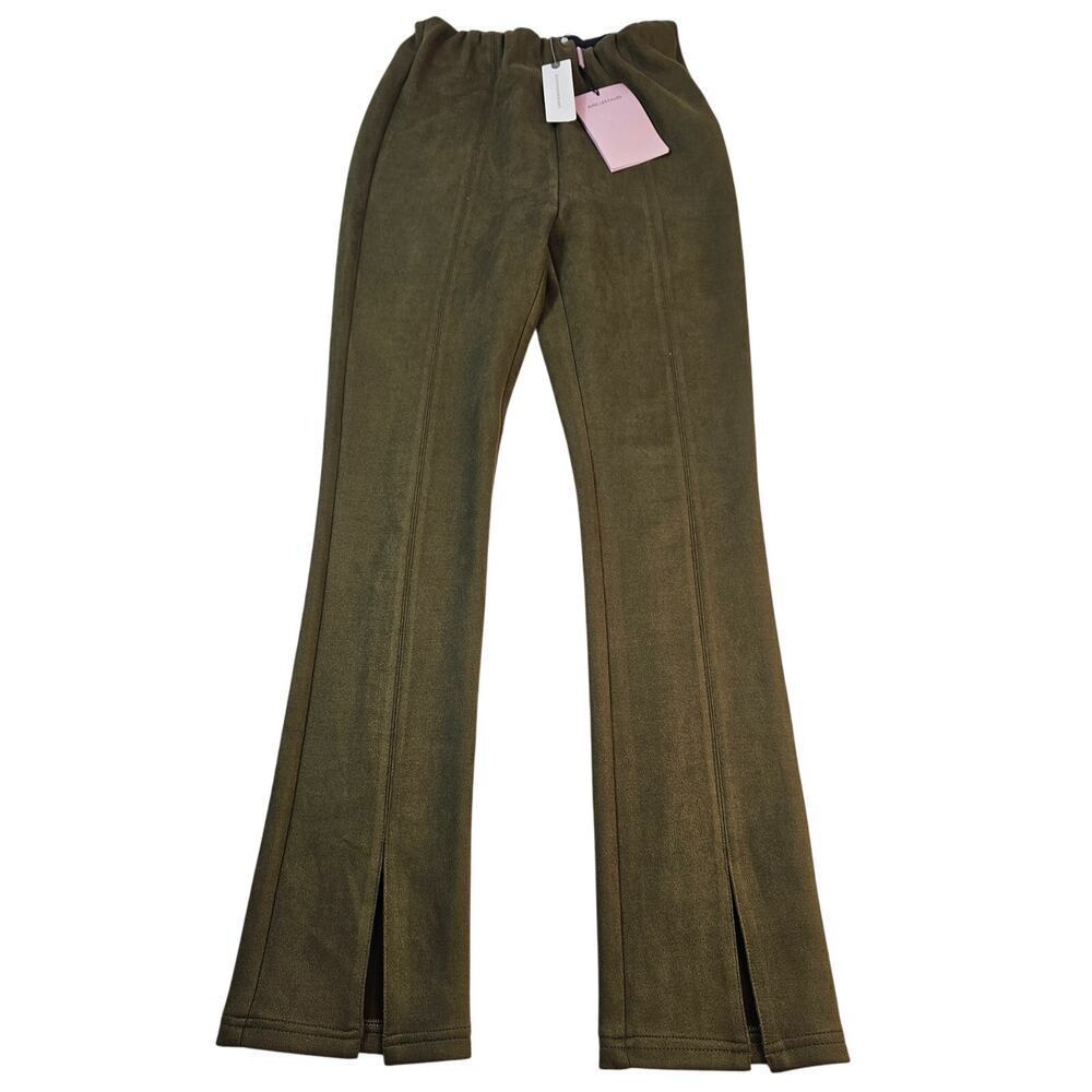 NWT avec les filles Slit-Front Sueded Legging Pants XS Green pull on pants casua